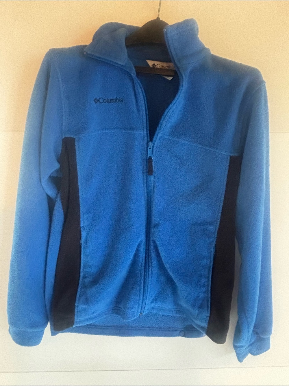 Columbia Youth Unisex Fleece Full Zip Jacket Blue/Black Solid Logo Size 18